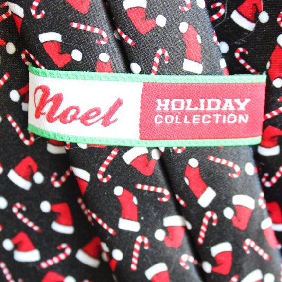 Noel Holiday Collection Necktie Black With Santa Hats And Candy Canes Christmas - Picture 4 of 5